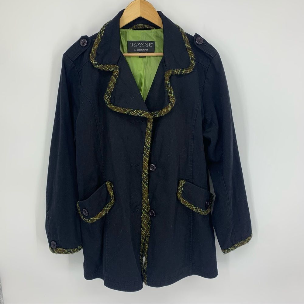 Towne By London Fog Womens Jacket Coat Black Lined Buttons Flap Pockets Size XL